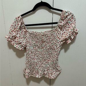 White with floral size medium cinched off the shoulder shirt. Brand- EE:Some